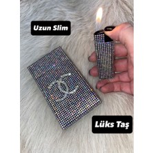 Lüks Taş Taşlı Sigara Kutusu & Çakmak Pembe Janjan Renk [uzun Slim]
