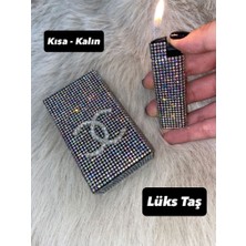 Lüks Taşlı Sigara Kutusu ve Çakmak Kısa Kalın Sigaralar İçin Janjan Pembesi Metal Tasarım