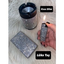 Lüks Taş Taşlı Kutu Çakmak ve Küllük [ Kısa Slim ]