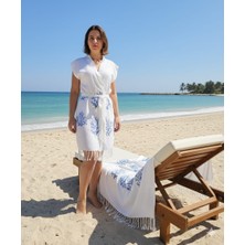 Nevin Acar Mavi Mercan Kolsuz Peştemal Plaj Bornozu Ve Peştemal 2'Li Set