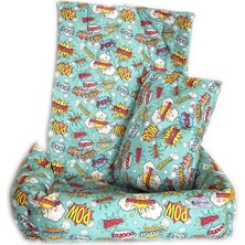 Patilemece Turkuaz Pop-up Desenli 50x60 Fermuarlı Yıkanabilir Kedi Köpek Araba Yatağı