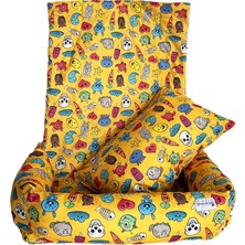 Patilemece Sarı Pop-up Desenli 50x60 Fermuarlı Yıkanabilir Kedi Köpek Araba Yatağı