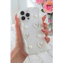 Fibaks Apple iPhone 11 Pro Max Kılıf 3D Kalpli Inci Tasarımlı Desenli Kamera Korumalı Şeffaf Silikon Kapak