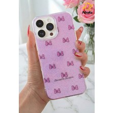 Fibaks Apple iPhone 11 Pro Max Uyumlu Kılıf Mor Simli Fiyonk Desenli Renkli Parlak Darbe Emici Kapak