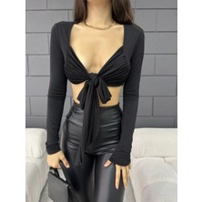 Qutta Kadın Sandy Kumaş Bağlamalı Crop Bluz