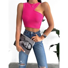 Qutta Kadın Önü Asimetrik Ottoman Kumaş Kadın Crop Bluz