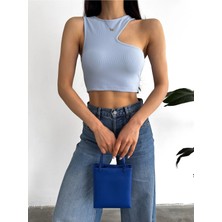 Qutta Kadın Önü Asimetrik Ottoman Kumaş Kadın Crop Bluz