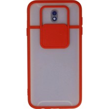 Marsilyan Samsung Galaxy J7 Pro / J730 Kılıf Palm Buzlu Kamera Sürgülü Silikon - Kırmızı