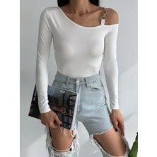 Qutta Kadın Tek Omuz Halkalı Uzun Kol Dalgıç Kumaş Crop Bluz
