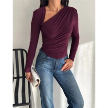 Qutta Kadın V Dekolte Detaylı Önü Çift Kat Sandy Kumaş Bluz