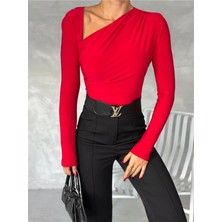 Qutta Kadın V Dekolte Detaylı Önü Çift Kat Sandy Kumaş Bluz