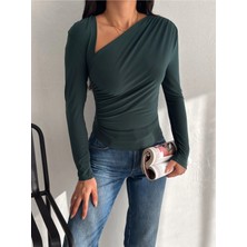 Qutta Kadın V Dekolte Detaylı Önü Çift Kat Sandy Kumaş Bluz