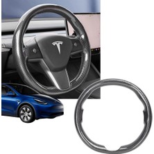 Ramm Tesla Model Y / Model 3 Direksiyon Simidi Tek Parça Kaplama Karbon Görünümlü Parlak Siyah