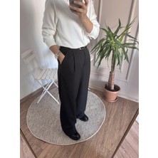 Tuğçe Fashion Tek Pile Siyah Palazzo Pantolon