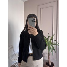Tuğçe Fashion Düğmeli Yumoş Siyah Triko Hırka
