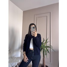 Tuğçe Fashion Düğmeli Yumoş Lacivert Triko Hırka