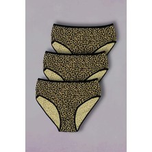 Gri Mor Tekstil 3'lü Leopar Desenli Pamuklu Kadın Bato Külot