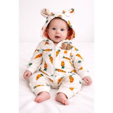 Aki Moda Kids Pamuklu Havuç Desenli Tavşan Kulaklı Kapüşonlu Bebek Tulum – Fermuarlı, Unisex