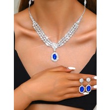 Alya's Aksesuar Gümüş Kaplama 3 Parça Işıltılı Taşlı Takı Seti