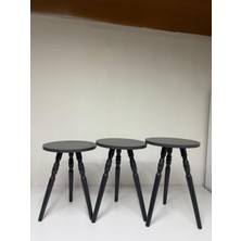 Hamadex Yuvarlak Torna Zigon Sehpa Takımı | 3’lü Beyaz Modern 1. Sınıf  Mdf Sunum ve Yan Sehpa Seti (41–44–47 Cm) Siyah