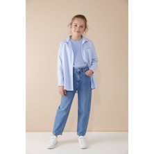 Cansın Mini Mavi Çizgili Gömlekli Badili Kız Çocuk Pantolonlu 3lü Takım  23508