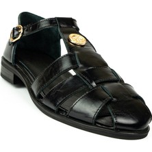 Zeyn 4168 Siyah Deri Kadın Sandalet