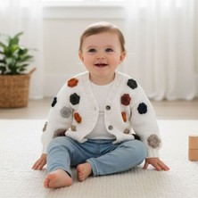 Uretti - Kadir 7704 1520 El Örgüsü Çiçekli Beyaz Kız Bebek Hırkası / 1 - 2 Yaş