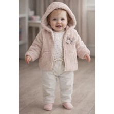 Butik Kız Bebek %100 Pamuklu Peluş Montlu 3'lü Takım