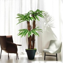 Erhan Flowers Yapay Çiçek Difenbahya Tropik 23 Yapraklı 85 cm Salon Çiçeği Beyaz Plastik Saksılı