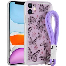 Oyo Store iPhone 11 Kılıf Desenli El Askılı Ipli Oyo Astana Silikon Kapak-Kelebek
