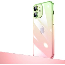 Oyo Store iPhone 12 Uyumlu Parlak Renk Geçişli Kamera Korumalı Oyo Senkron Kapak-Pembe-Yeşil