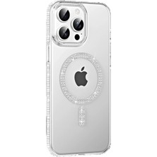 Marsilyan Apple iPhone 14 Pro Max Move Taşlı Magsafe Kapak - Gümüş