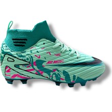 Mercurıal Çocuk Çoraplı Halısaha ve Çimsaha Krampon Su Yeşili Mavi Desenli