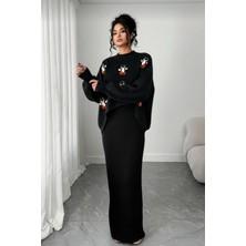 Newco Penguen Temalı Askılı Elbise ve Bolero Ikili Set Triko Takım