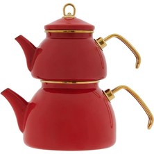 Bondy Emaye Özel Tasarım Yapışmaz Yüzey Büyük Boy Demlik Seti Emaye Çaydanlık | Üst 1.4 L – Alt 2.6 L