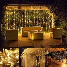 Başcılar 3x2 Perde LED Sarı Işık Plastik Kancalı