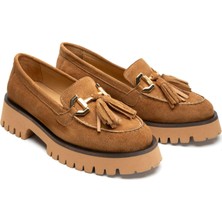 Emienza Laura Süet Toka Detaylı Püsküllü Kalın Taban Bayan Loafer