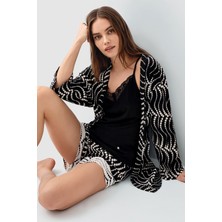 Pierre Cardin Kadın Siyah 3lü Sabahlık Takım