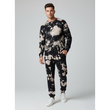 Siyah Beyaz Uzun Kollu Batik Desenli Kışlık Takım