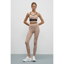 Urban Beat Veltren Kadın Esnek ve Yumuşak Dokulu Kontrast Biyeli Vizon Tayt