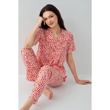 Arnetta Kadın Kırmızı Gömlek Pijama Takım