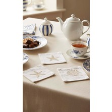 Marine Nakışlı Bej 6'lı Sunumluk Peçete, Kokteyl Peçetesi, Kahve Yanı Sunumluk, Bardak Altlığı