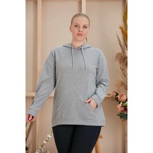 Rmg Kapşonlu Büyük Beden Gri Sweatshirt