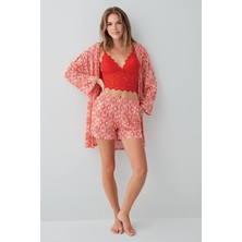 Arnetta Kadın Kırmızı 3lü Sabahlık Takım