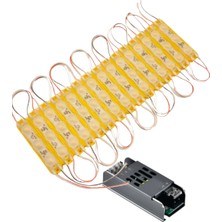 Powerr Led Aydınlatma 20 Adet 12 Volt 1.5 Watt 3 Lensli Amber 2835 Smd LED Modül IP65 Modül 5A Trafo Set