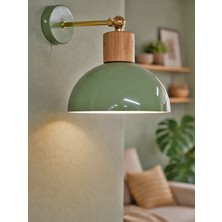 Noonlux Design & Lighting Essen Reseda Yeşili Gold Kaplama ve Ahşap Detay Aplik Yatak Başı Oturma Odası