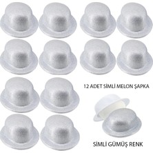 Ronanna Gümüş Renk Simli Melon Yuvarlak Parti Şapkası 12 Adet