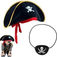 Ronanna Çocuk Kadife Korsan Şapka &amp; Vinleks Deri Göz Bandı Seti