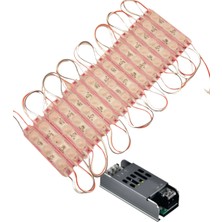 Powerr Led Aydınlatma 20 Adet 12 Volt 1.5 Watt 3 Lensli Pembe 2835 Smd LED Modül IP65 Modül 5A Trafo Set