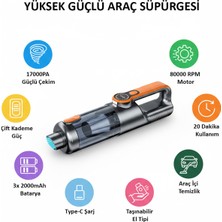 Tekvora Yüksek Güçlü 17000PA Çekim Kablosuz Araç Içi El Süpürgesi